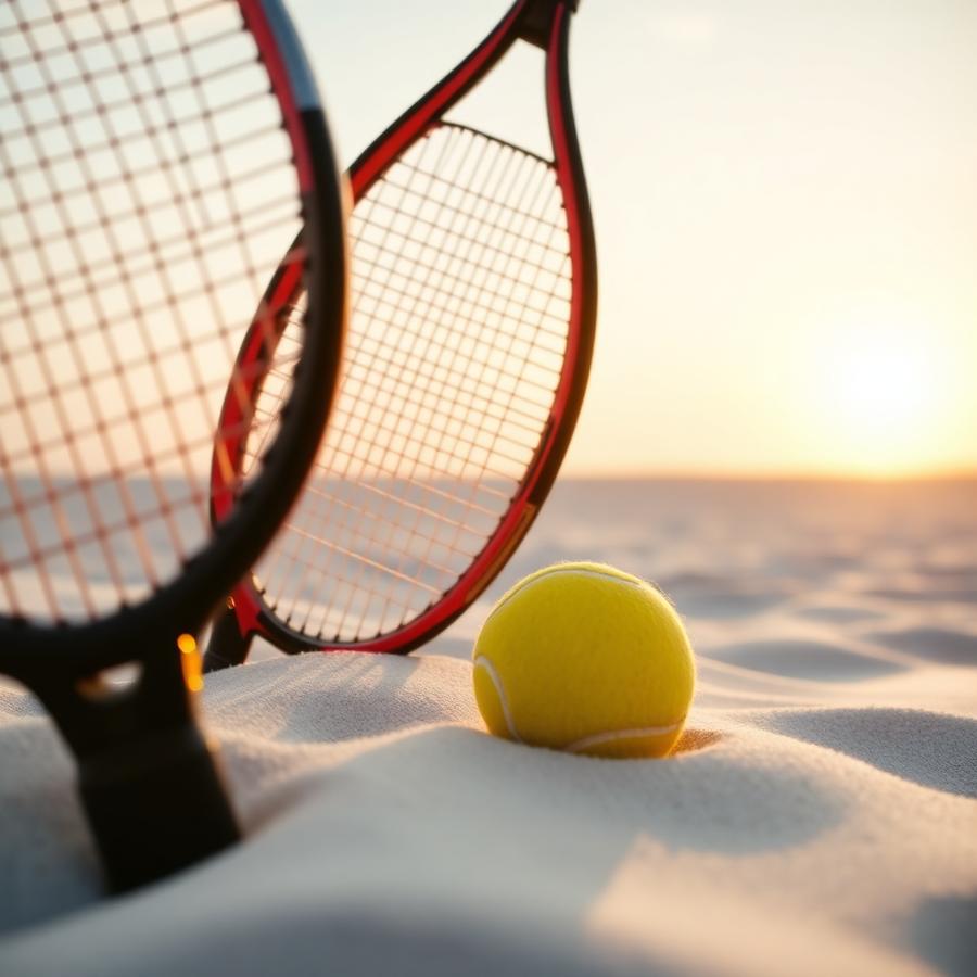 Raquetes e bola na areia